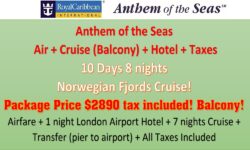 Anthem of the Seas ! – Air + 7 nights Norwegian Fjords Cruise + 1 night  (Marco Polo)